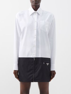 Prada - Bi-colour Cotton And Re-nylon Shirt Dress - Womens - White Black