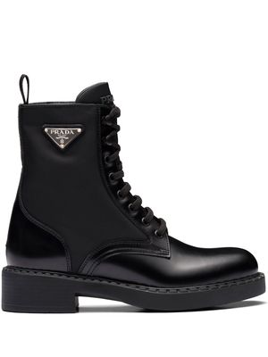 Prada brushed leather lace-up boots - Black