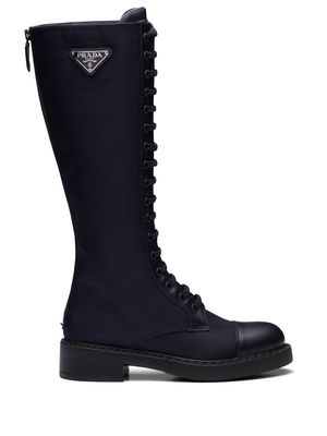 Prada Brushed-Leather lace-up boots - Blue