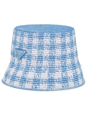 Prada checked raffia bucket hat - Blue