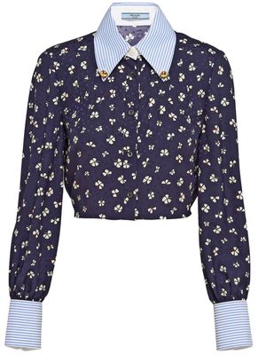 Prada clover-print silk shirt - Blue