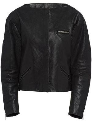 Prada collarless leather jacket - Black