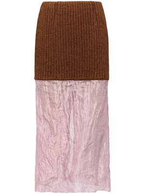 Prada contrast-panel midi skirt - Brown