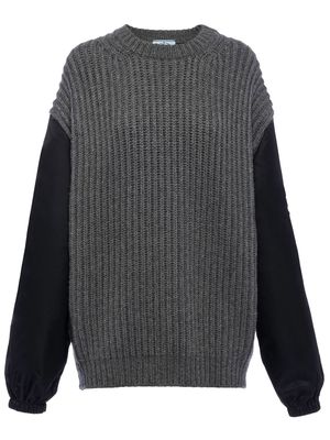 Prada contrast-sleeve ribbed-knit jumper - Grey