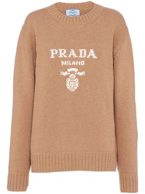 Prada crew-neck logo intarsia knit jumper - Brown