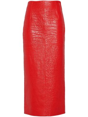 Prada crocodile-effect leather midi skirt - Red