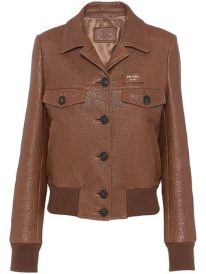 Prada crocodile-embossed leather jacket - Brown