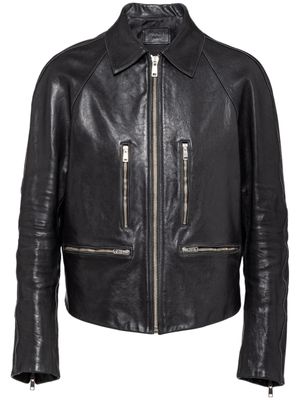 Prada cropped zipped leather jacket - Black