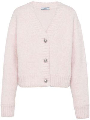 Prada crystal-buttons wool V-neck cardigan - Pink