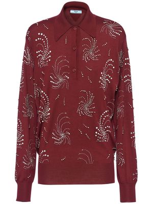 Prada crystal-embellished cashmere polo shirt - Red