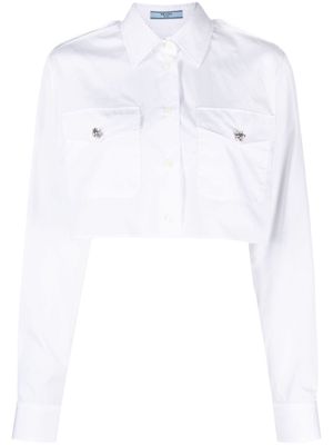 Prada crystal-embellished cropped cotton shirt - White