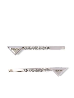 Prada crystal-embellished hair clip - Silver