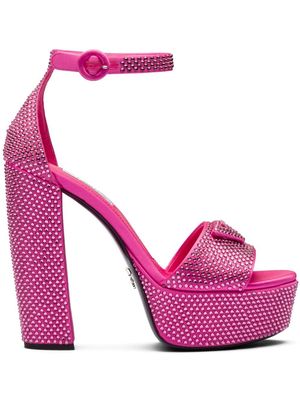 Prada crystal-studded 135mm satin platform sandals - Pink