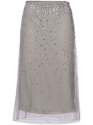 Prada crystal-studded tulle midi skirt - Grey