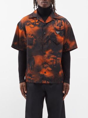 Prada - Cuban-collar Floral-print Re-nylon Shirt - Mens - Orange Black