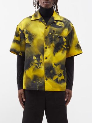 Prada - Cuban-collar Floral-print Re-nylon Shirt - Mens - Yellow Black
