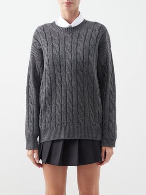 Prada - Cutout Cable-knit Cashmere Sweater - Womens - Dark Grey