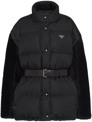 Prada detachable-sleeve belted puffer jacket - Black