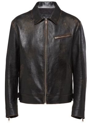 Prada distressed-effect leather jacket - Black