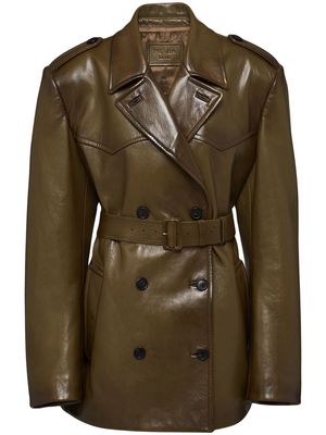 Prada double-breasted leather coat - Green