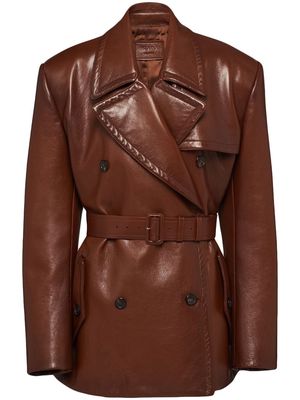 Prada double-breasted leather jacket - Brown