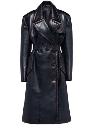 Prada double-breasted leather trench coat - Blue