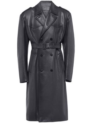 Prada double-breasted leather trench coat - Grey