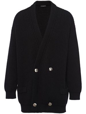 Prada double-breasted ribbed cashmere cardigan - Black