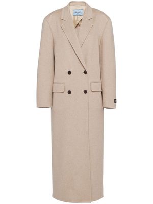 Prada double-breasted velour cashmere coat - Neutrals