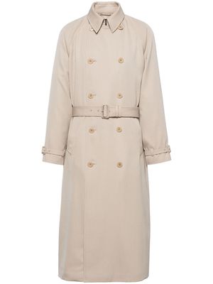 Prada double-breasted wool trench coat - Neutrals