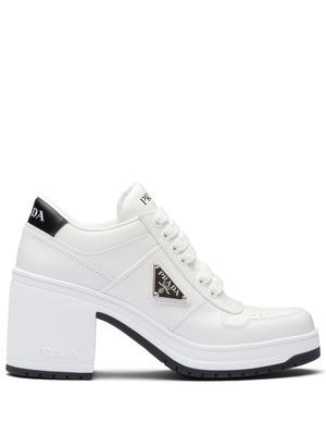 Prada Downtown high-heeled leather sneakers - F097W WHITE