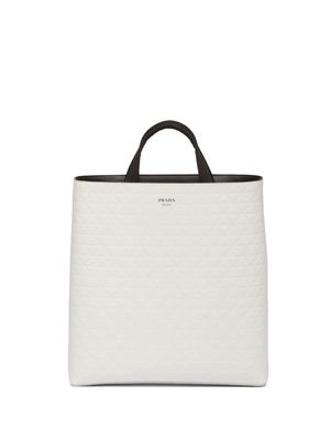 Prada embossed-triangles leather tote bag - White
