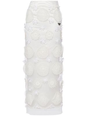 Prada embroidered duchesse-silk maxi skirt - White