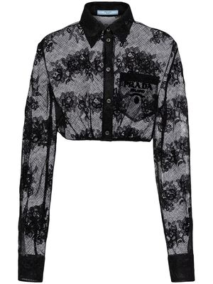 Prada embroidered-logo Chantilly lace shirt - Black