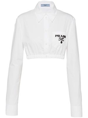 Prada embroidered-logo cropped shirt - White
