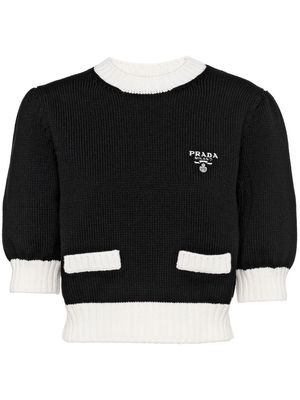 Prada embroidered-logo cropped short sleeve jumper - Black
