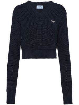 Prada embroidered-logo ribbed-knit jumper - Blue