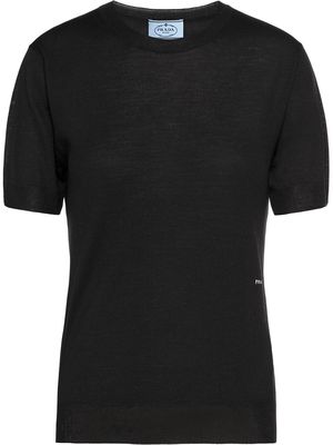 Prada embroidered logo short-sleeve jumper - Black