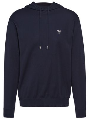 Prada embroidered-logo silk hoodie - Blue