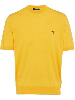 Prada embroidered-logo wool T-shirt - Yellow