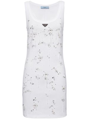 Prada embroidered ribbed minidress - White