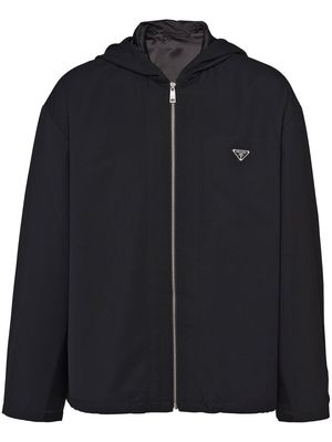Prada enamel-logo hooded wool jacket - Black