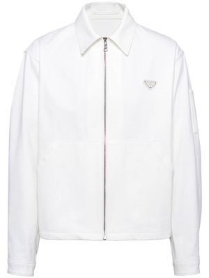 Prada enamel-triangle denim jacket - White