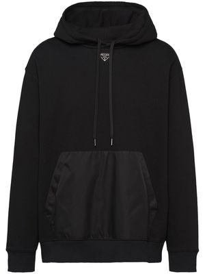 Prada enamel triangle-logo cotton hoodie - Black