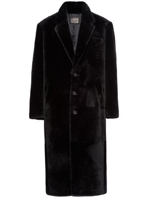 Prada enamel-triangle logo leather coat - Black