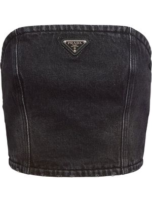 Prada enamel triangle logo strapless vest - Black