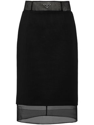 Prada enamel triangle-logo wool skirt - Black