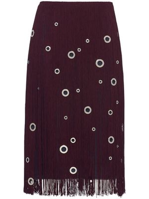 Prada eyelet-embellished fringed midi skirt - Red