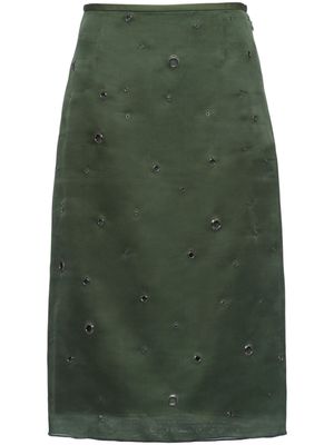 Prada eyelet-embellished silk midi skirt - Green