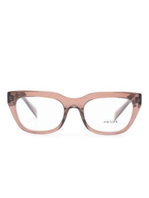 Prada Eyewear logo-engraved rectangle-frame translucent glasses - Brown